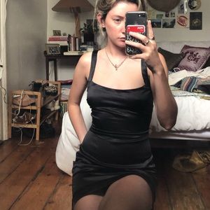 Free People black silk mini dress with tie up back